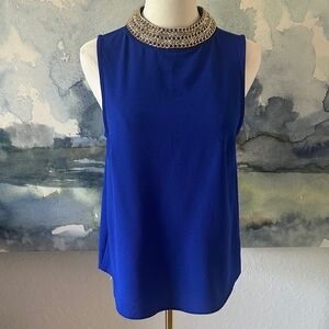 Moa Moa M Royal Blue Sleeveless Gold Beaded-Neck Camisole